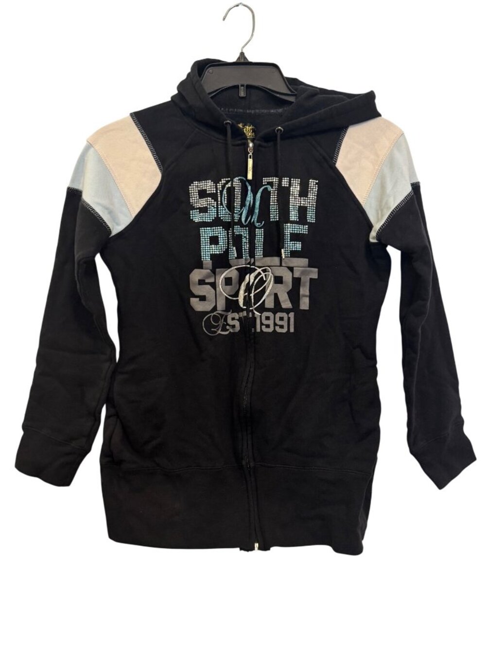 vintage Southpole Womens Black Hoodie Jacket Sleeves Size L